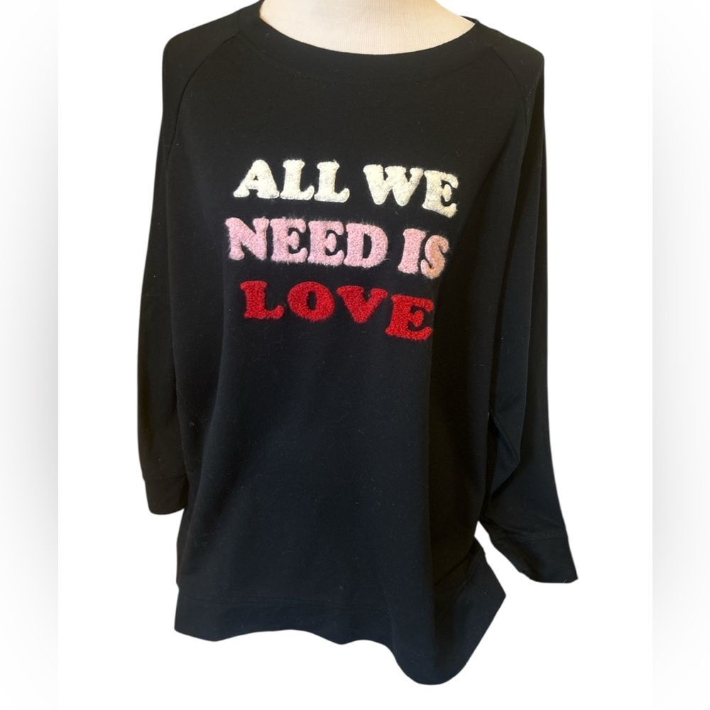 Isaac Mizrahi Meredith All We Need Is Love Embroidered LS Pullover Tunic Top XXL